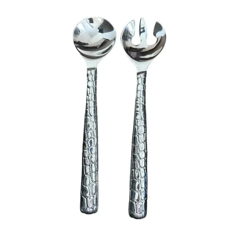Modern Silver Spoon and Fork Salad Serving Set tongs
